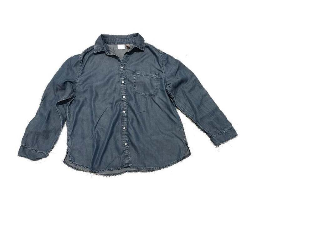 Chico's Blue Denim Tencel Button Down Long Sleeve Shirt Size 2( 12/14)